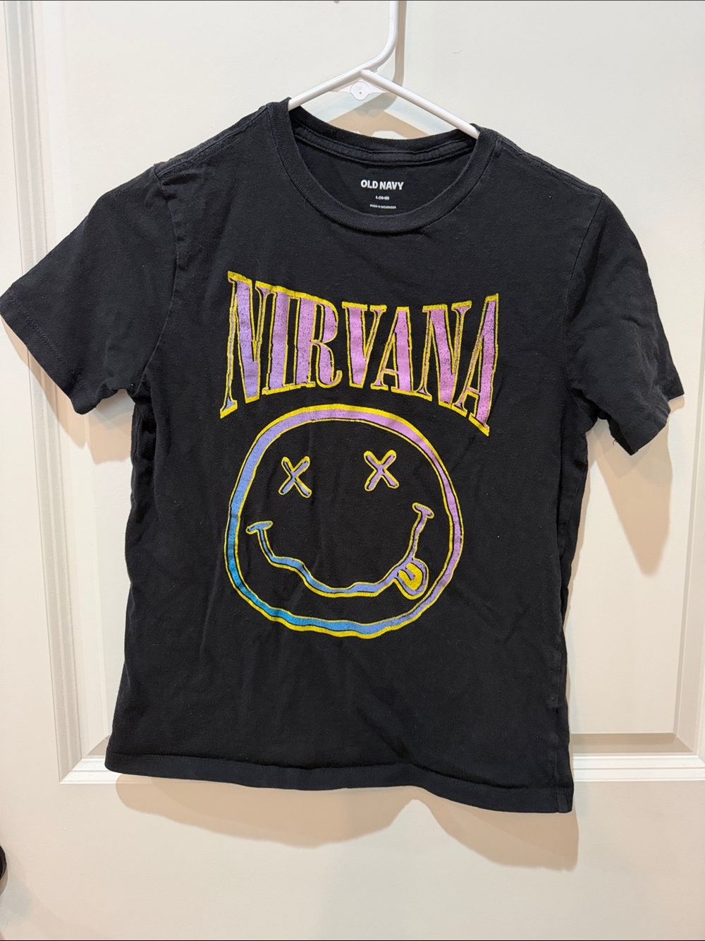 Old Navy Black Nirvana Graphic Tee with Purple & Yellow Accents